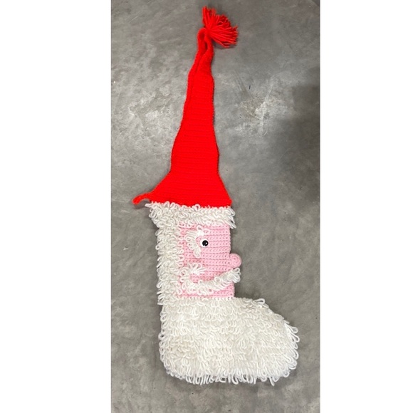 VINTAGE Knit Loopy Santa Stocking 1970’s - Picture 1 of 9